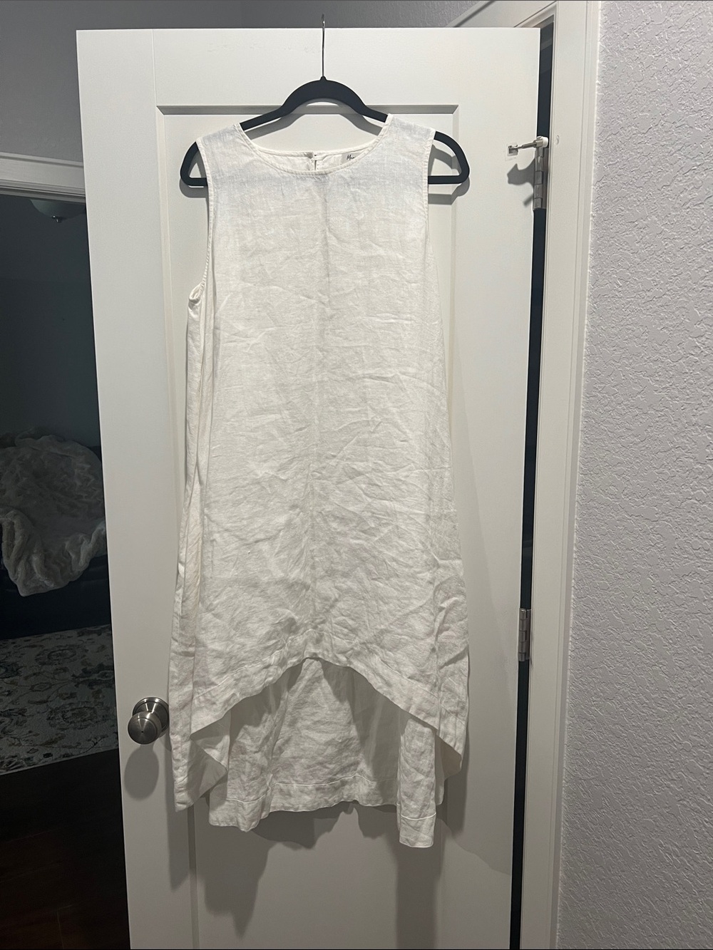 Sleeveless White High-Low Linen Blend Dress